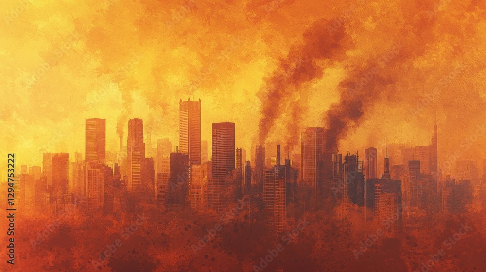 Fototapeta premium Dramatic Industrial Skyline at Dawn Highlighting Urban Pollution and Environmental Impact