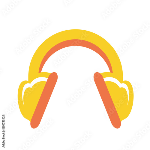 Vector illustration of yellow and orange protective earmuffs designed for industrial noise reduction and hearing safety in construction and workplace environments