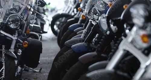 row of motorcycles on display