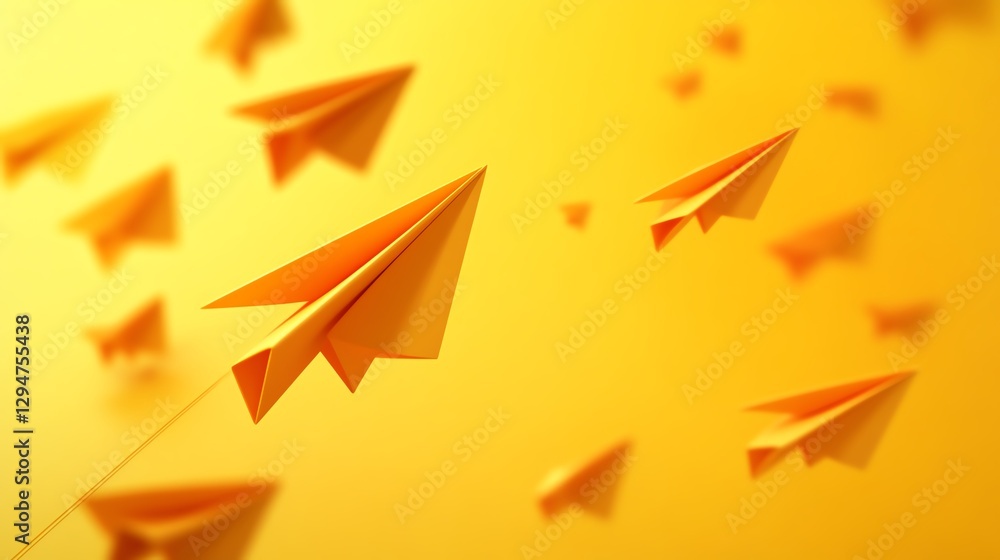 Vector school notebook background, 3D flying yellow paper airplanes, cartoon children s planes in the air, dynamic, fun, and vibrant design Vector school notebook background, 3D flying yellow paper airplanes, cartoon children s planes in the air, dynamic, fun, and vibrant design