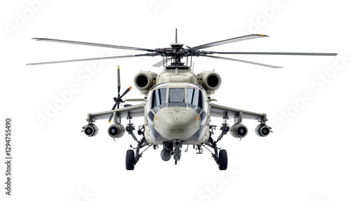 Realistic Image Military Helicopter Rotorcraft Aircraft Aviation Flight Chopper Transportation Rotor Blades Cockpit Front View