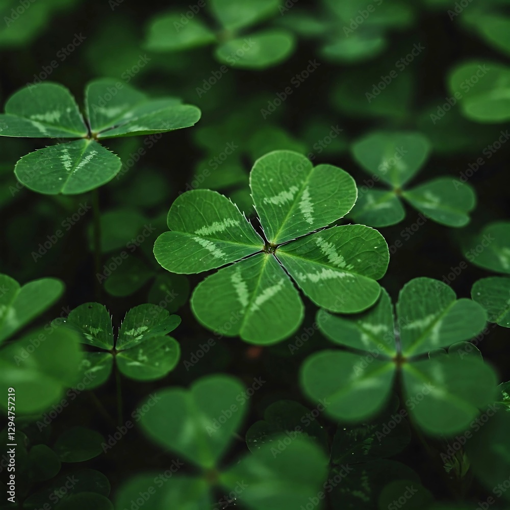 good luck four leaf clover standing out from meadow of green clovers. Unique discovery of a rare 4 leaf clover for St Patricks day charm or to symbolize luck, good fortune, or prosperity. good luck four leaf clover standing out from meadow of green clovers. Unique discovery of a rare 4 leaf clover for St Patricks day charm or to symbolize luck, good fortune, or prosperity.