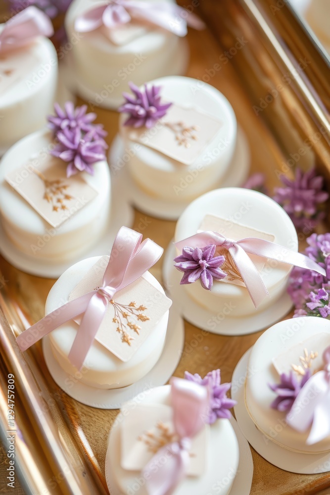 Elegant Mini Plum Cakes with Satin Bows and Personalized Labels for Special Celebrations Elegant Mini Plum Cakes with Satin Bows and Personalized Labels for Special Celebrations