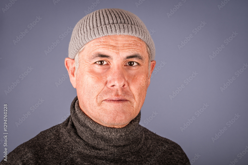 Mann mit Rollkragenpullover und Mütze Mann mit Rollkragenpullover und Mütze