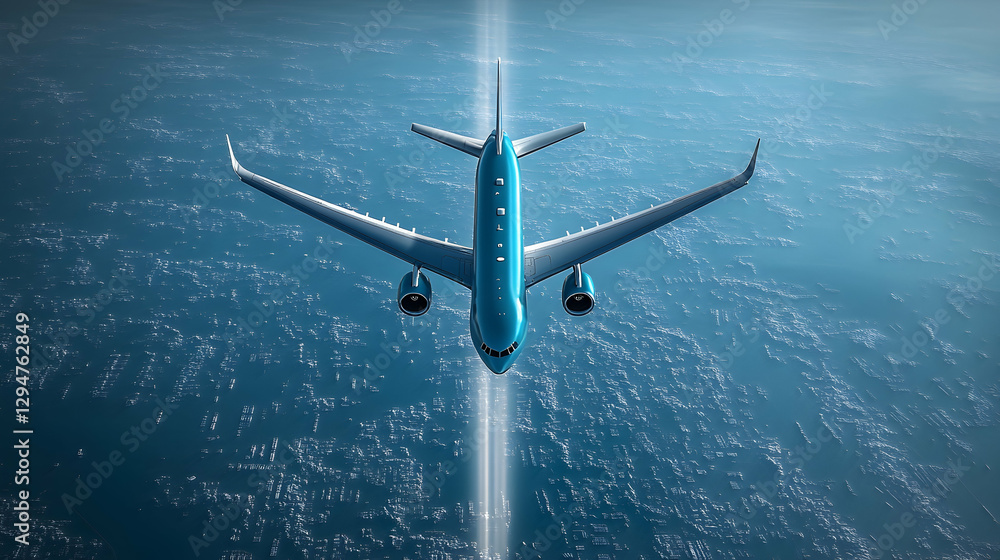 Fototapeta premium Airplane Flight Over Cityscape