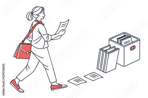 Stylized Line Drawing of Office Papers and Files Vector Art