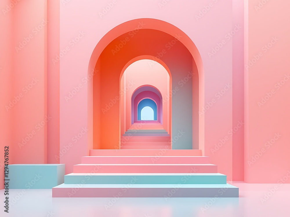 Surreal Pastel Archway Staircase - Abstract Architectural Art Surreal Pastel Archway Staircase - Abstract Architectural Art