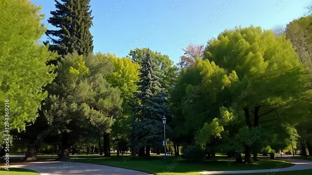 Serene Springtime Park: Lush Greenery and Tranquil Atmosphere Serene Springtime Park: Lush Greenery and Tranquil Atmosphere