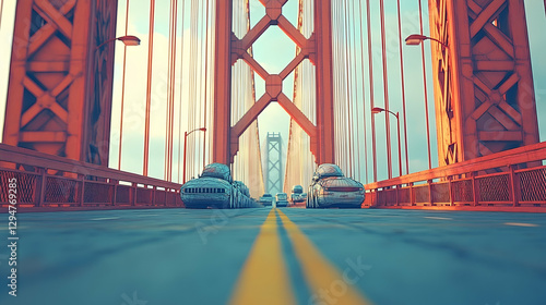 Cars on Golden Gate Bridge at Sunset