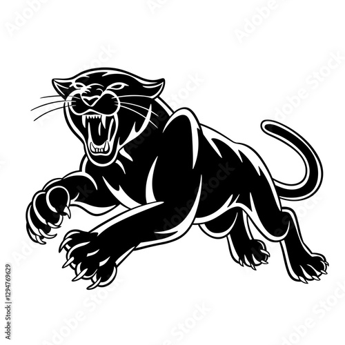 Roaring Black Panther Lunging with Claws