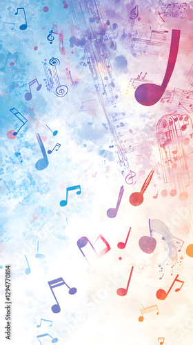 A background with musical notes and instruments, creating an atmosphere of music in the air
