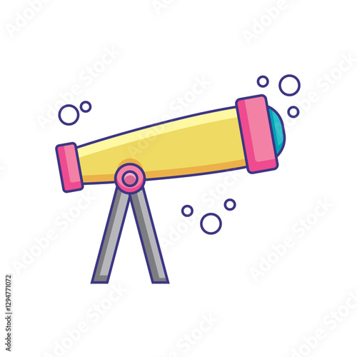 Vector illustration of a colorful telescope on a tripod used for stargazing, space observation, and astronomy exploration