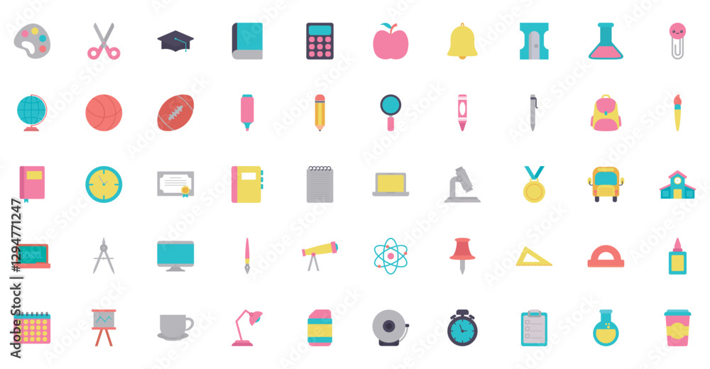 Set of vector school icons with white background Set of vector school icons with white background