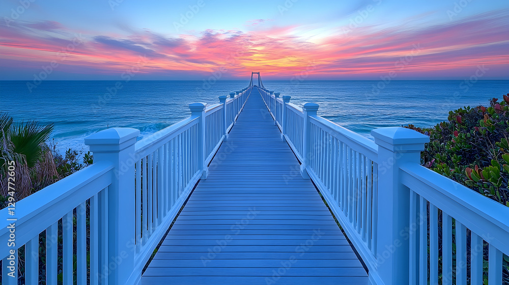 Obraz premium Coastal Sunrise Pier Pathway
