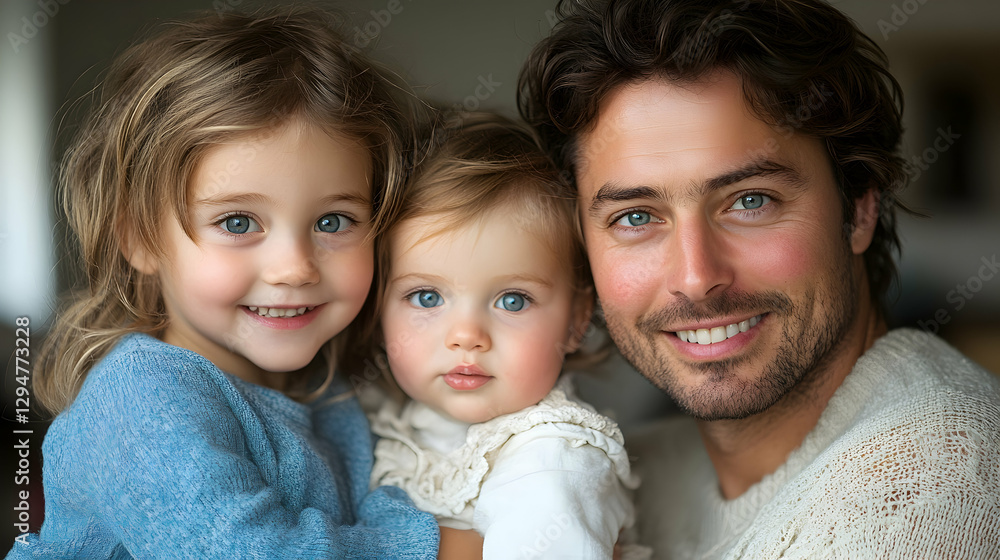 Dad Holds Happy Daughters Indoor Portrait Dad Holds Happy Daughters Indoor Portrait