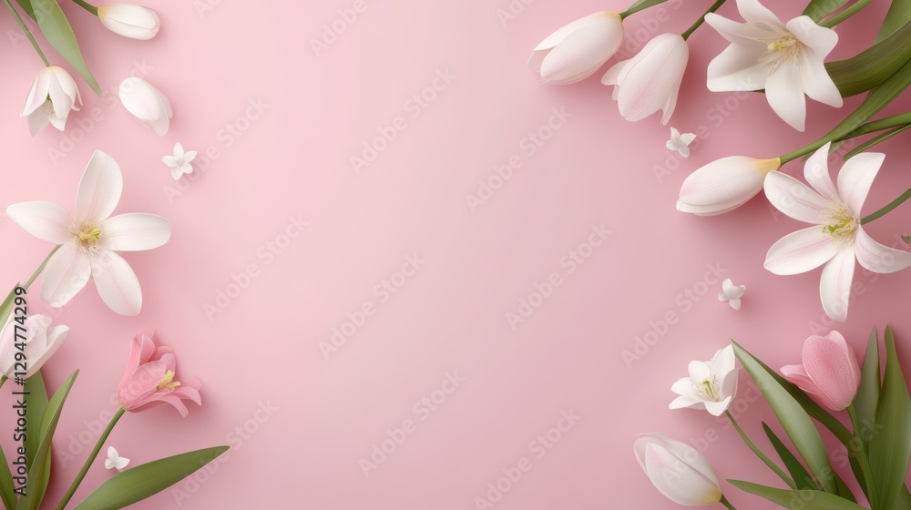 Fototapeta premium Beautiful background template made of Spring flowers.