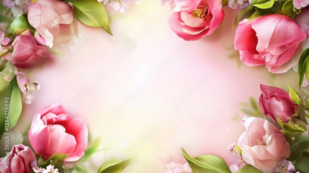 Naklejka premium Beautiful background template made of Spring flowers.
