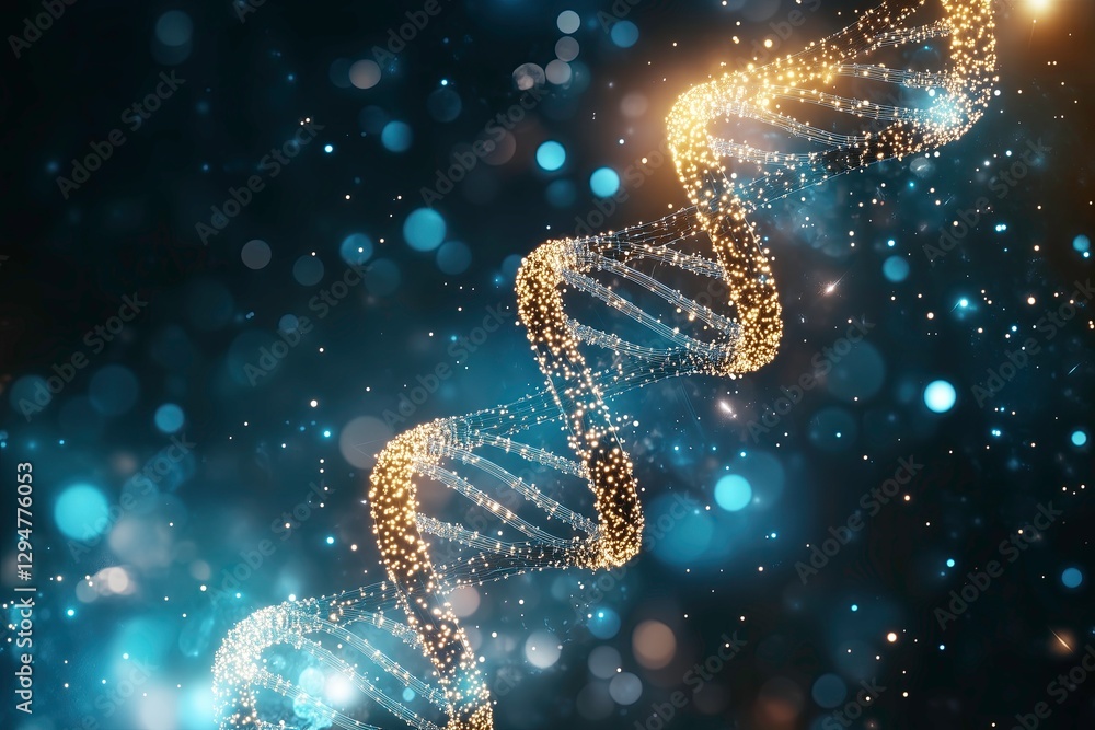 Futuristic glowing DNA helix with digital particles – ideal for genetics, biotechnology, and medical science concepts. Futuristic glowing DNA helix with digital particles – ideal for genetics, biotechnology, and medical science concepts.