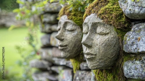 Mossy Sculptures in a Garden