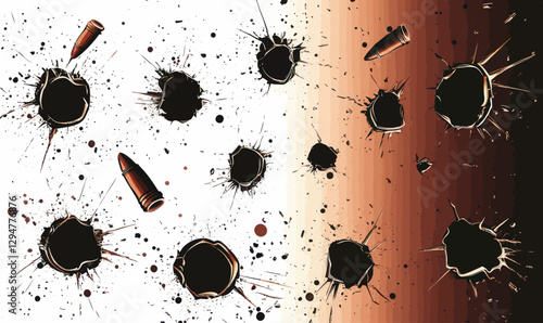 Vector Art of Bullet Impact Damage on Metal Surface in Minimalist Style