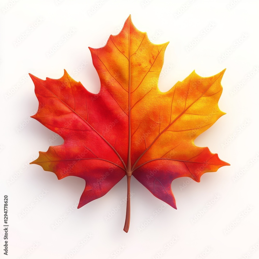 Obraz premium Vibrant Spring 3D artwork showcasing a green leaf with a red outline and an orange border, great for design projects
