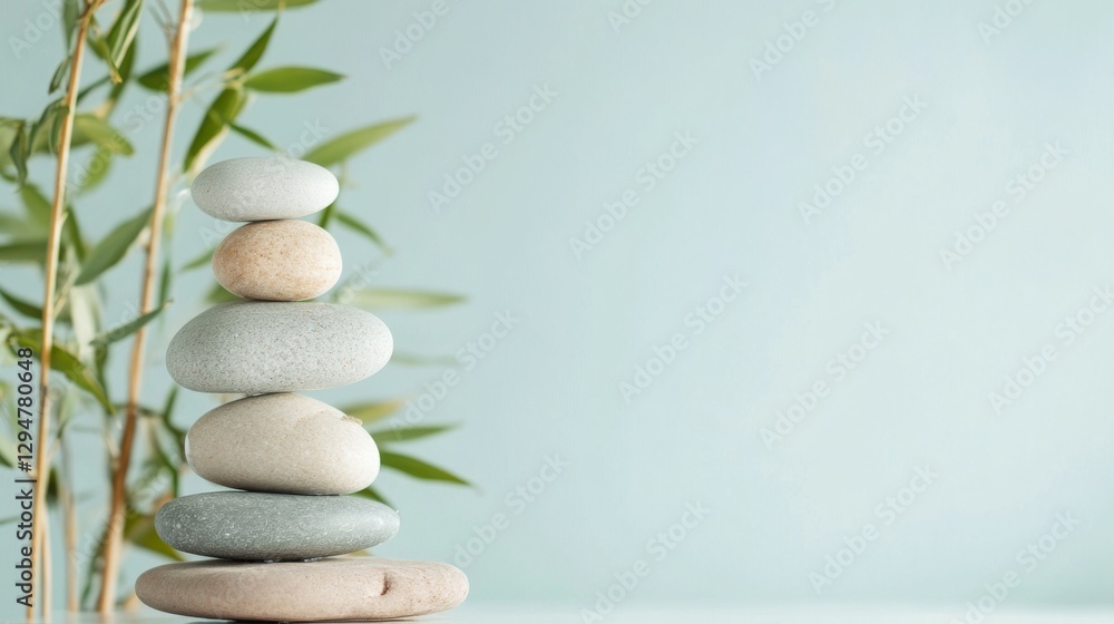 Serene Stack of Stones and Bamboo Serene Stack of Stones and Bamboo