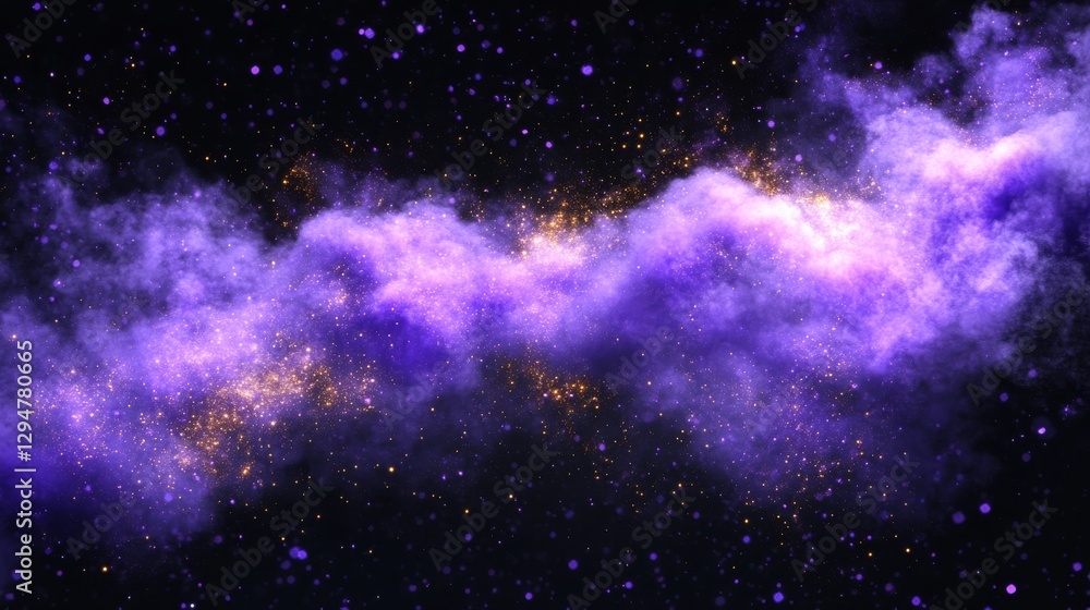 Obraz premium A 3D abstract purple fantasy pattern with a dreamy shine and glowing night light, decorated with neon glitter texture. The illustration portrays a starry, snowy sky for Christmas and New Year