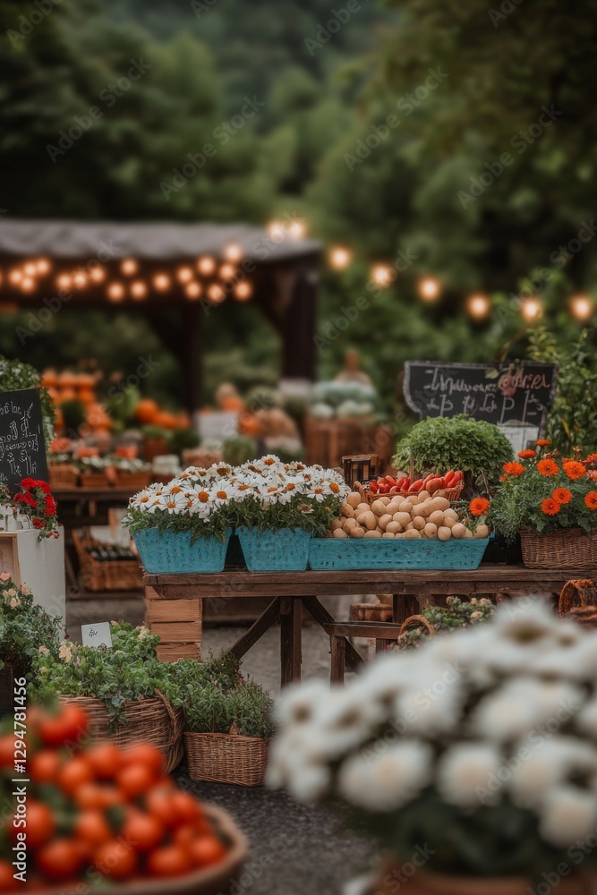 Vibrant flowers and fresh produce at a farmers market. Vibrant flowers and fresh produce at a farmers market.