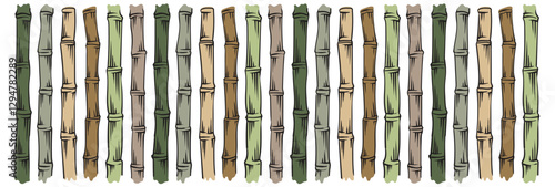 Sugarcane stems pattern. Hand drawn ink bamboo background with stem, branch. For organic eco friendly packaging. Vector illustration on white background.