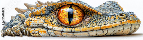 Obraz na płótnie A close-up of a lizard's eye, glowing with fiery intensity, surrounded by rugged, stone-like scales w salonie