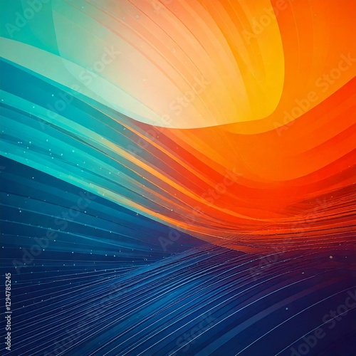 Vibrant hues of orange and blue blend seamlessly, forming an abstract pattern with soft curves that evoke tranquility and creativity.