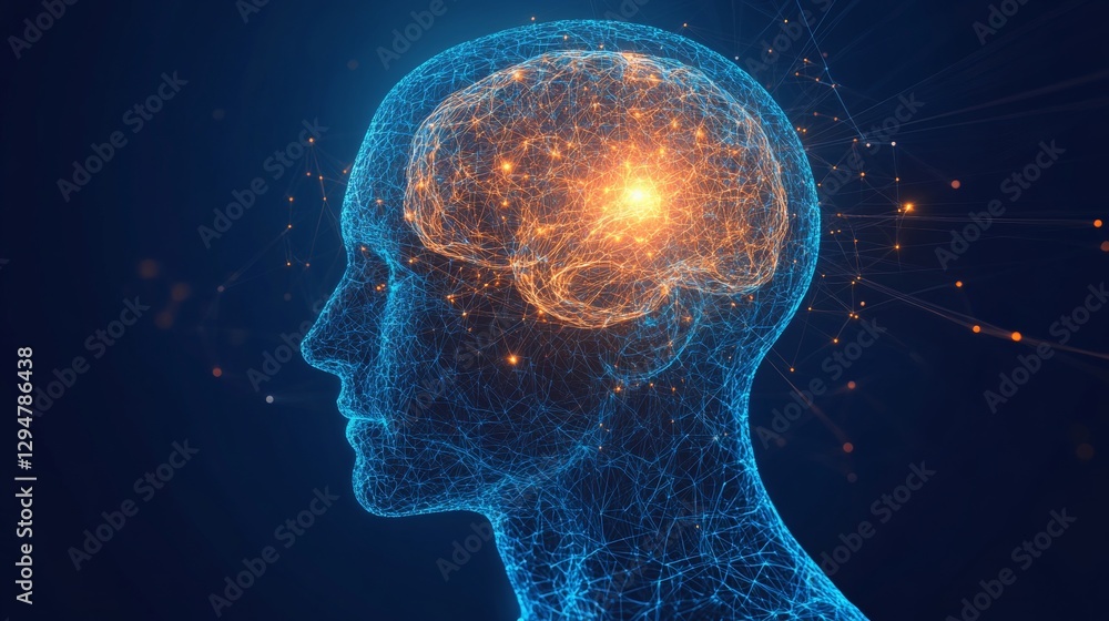 Human head with illuminated brain exploring neurology, neuroscience, and ai innovations Human head with illuminated brain exploring neurology, neuroscience, and ai innovations