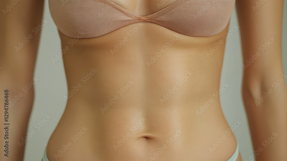 Naklejka premium Woman's torso in beige bikini top