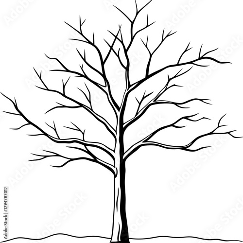 Bare Dead Tree in Winter. Stark Branches and Snow - Vector Art