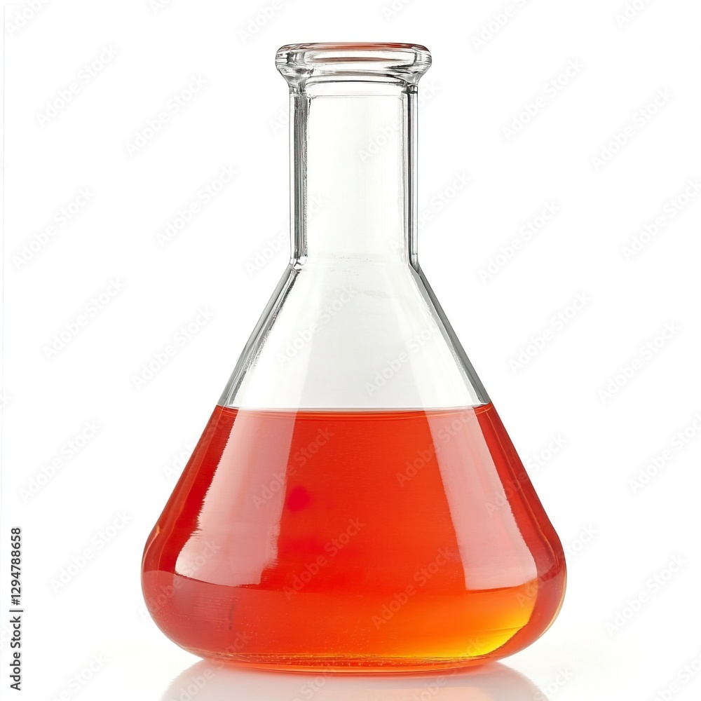 Large Conical Flask Filled with Bright Red Liquid, Laboratory equipment concept. Large Conical Flask Filled with Bright Red Liquid, Laboratory equipment concept.