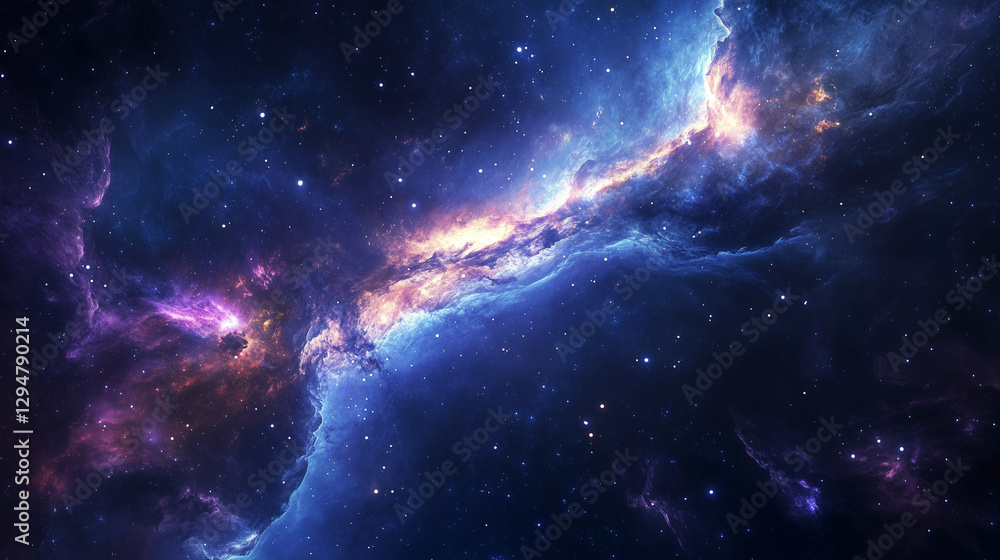 Naklejka premium Stunning Deep-Space Nebula with Vibrant Cosmic Clouds and Starfields, Background or Wallpaper