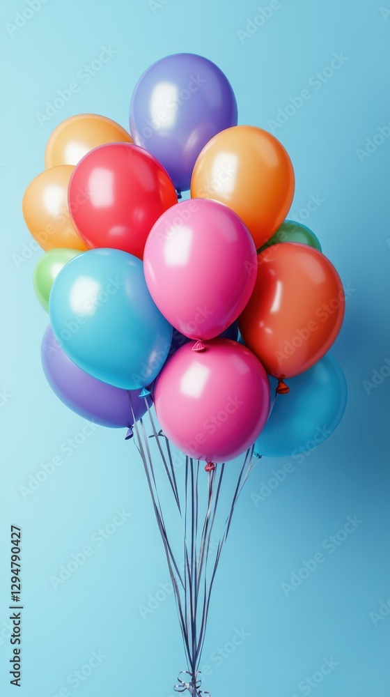 Colorful balloons floating against a blue backdrop, perfect for celebrations and festive occasions Colorful balloons floating against a blue backdrop, perfect for celebrations and festive occasions