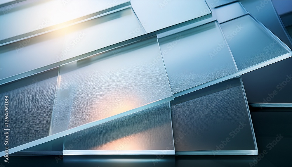 Modern Overlapping Glass Panels with Sunlight Reflection Modern Overlapping Glass Panels with Sunlight Reflection