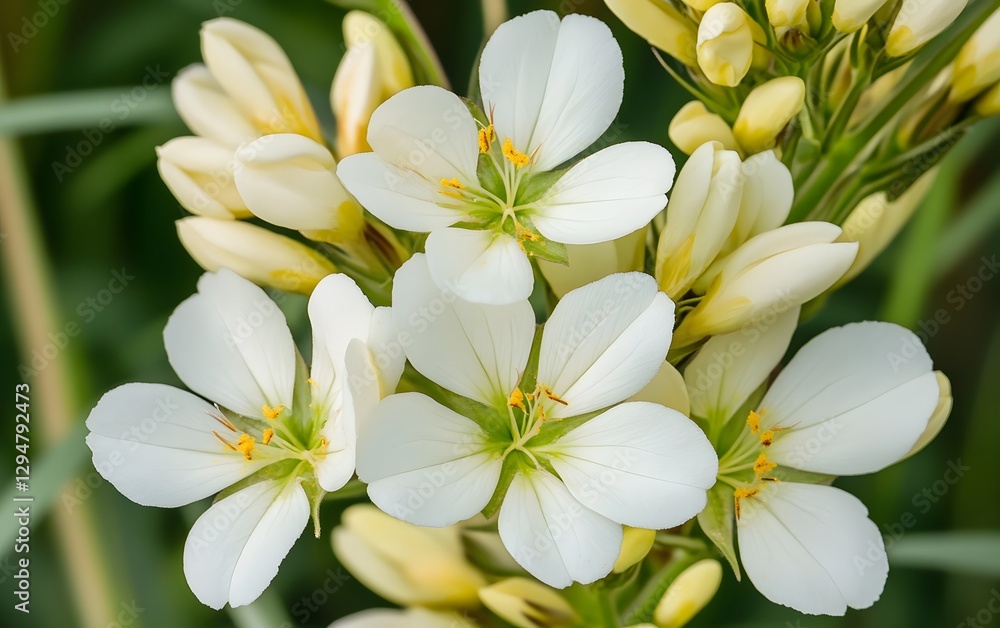 Fototapeta premium Closeup of Delicate White Flowers Blooming in Nature