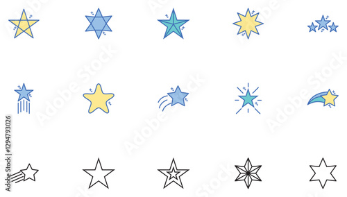 Set of vector star icons with white background