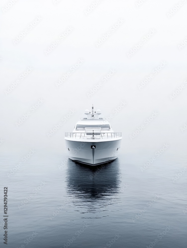 White luxury yacht on White color Sea and white sky, minimalism style