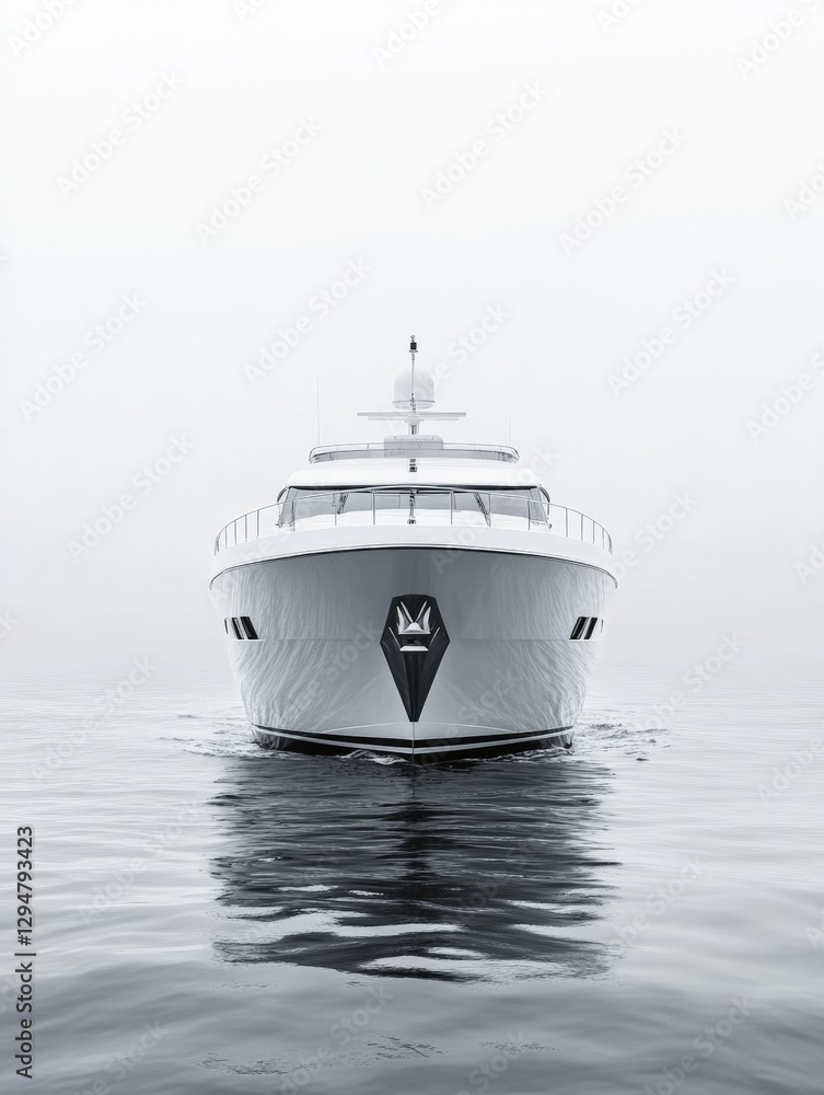 Naklejka premium White luxury yacht on White color Sea and white sky, minimalism style