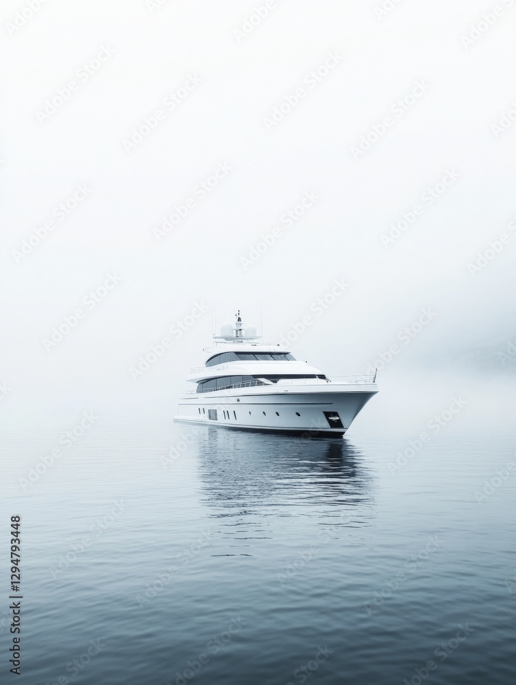 White luxury yacht on White color Sea and white sky, minimalism style White luxury yacht on White color Sea and white sky, minimalism style