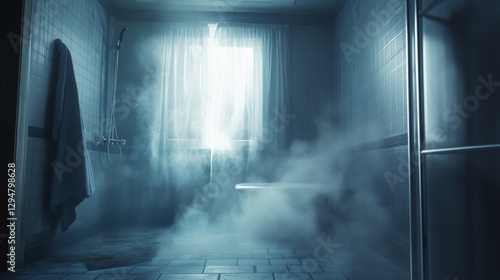 A bathroom, dust and smoke, scary ambient