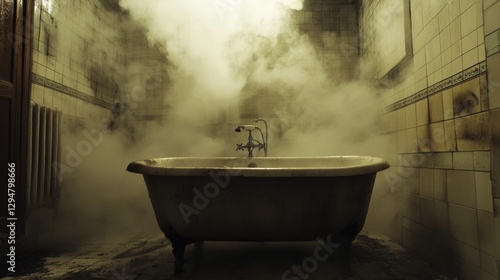 A bathroom, dust and smoke, scary ambient