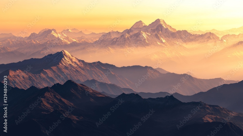 Majestic Mountain Range at Sunset Panorama Majestic Mountain Range at Sunset Panorama