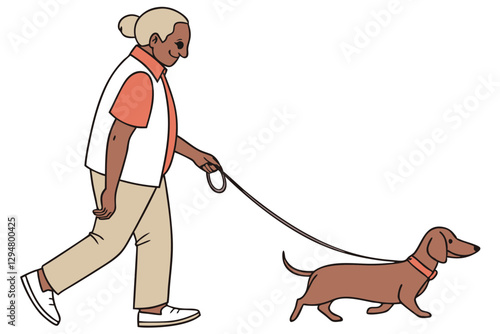 Senior Man with Wiener Dog Vector Illustration