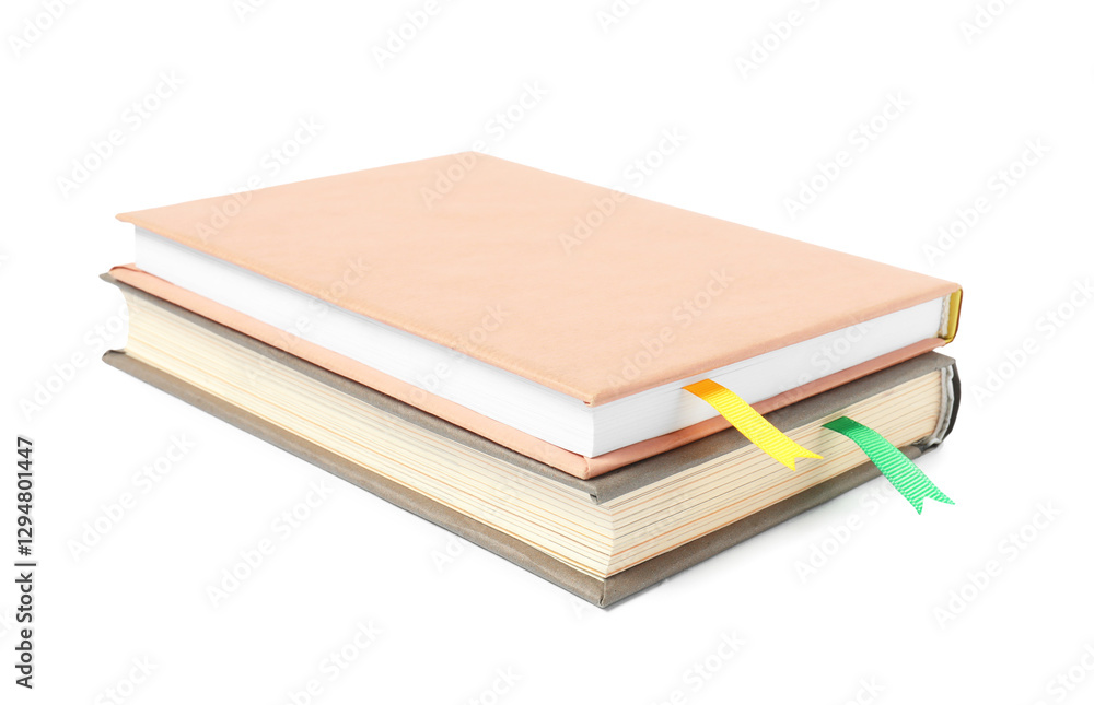 Books with ribbon bookmarks isolated on white Books with ribbon bookmarks isolated on white