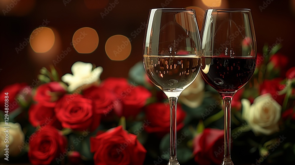 two beautiful glasses of wine, red and white as yin and yang two beautiful glasses of wine, red and white as yin and yang