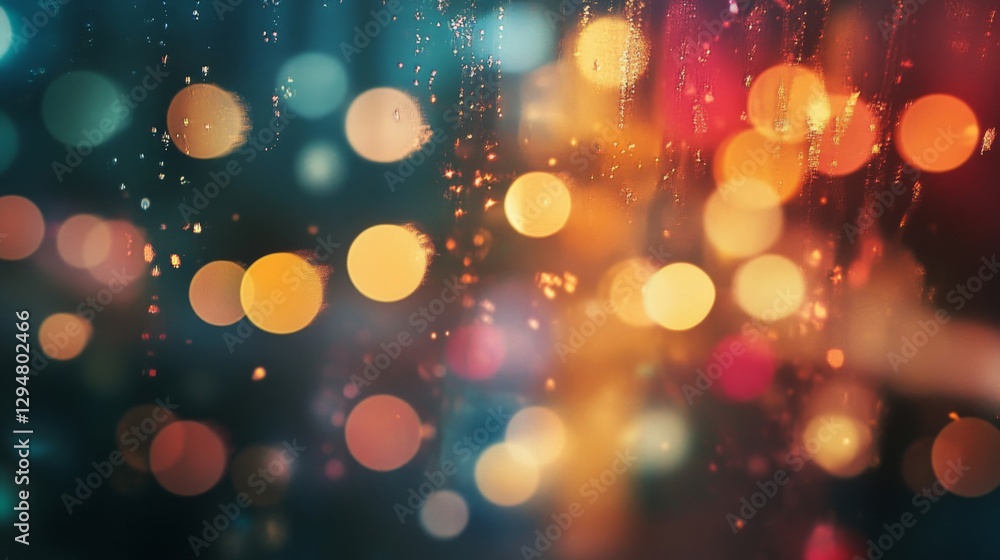 Fototapeta premium Rainy Night City Lights Bokeh Abstract Background